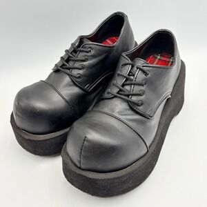 Demonia Dank-101 Black Vegan Leather Platform Lace Up Goth Shoes Womens 9 Sole10